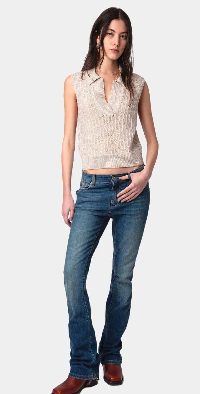 Zadig & Voltaire Lunny Merino Wool Sweater Vest Ecru Beige Size Small Cropped
